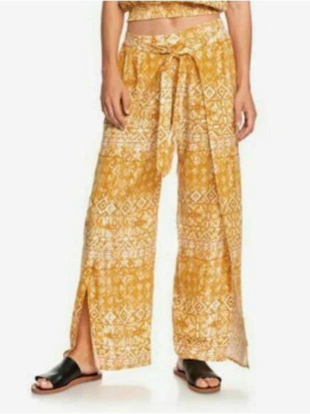 Roxy Wide-Leg Tie-Waist Printed Yellow Pants